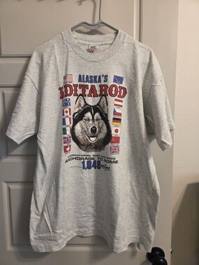 1991 Alaska's Iditarod Graphic Husky Tee - Light Gray
